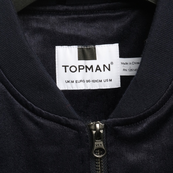 Mens Top Man Blue Velvety Bomber Jacket Size M - Picture 2 of 7